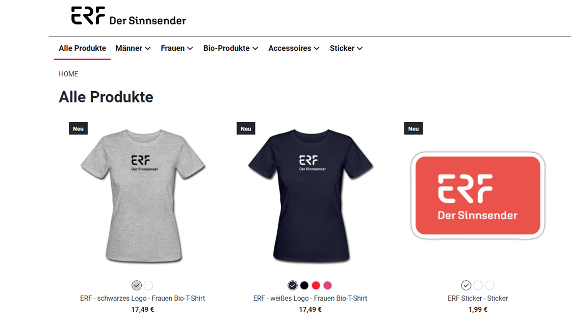 Screenshot des ERF Spreadshirt-Shops