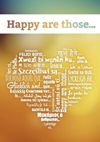 Glücklich sind ... - Englisch (Herz-Version) - Evangelistisches Verteilheft in vielen Sprachen