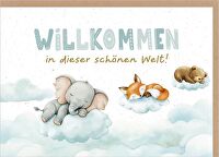 Faltkarte \"Willkommen\" - Wolken/Tiere - in dieser schönen Welt!