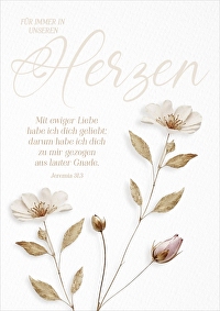 Faltkarte Trauer \"Immer in unseren Herzen\" - Jeremia 31,3
