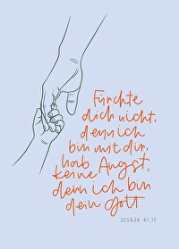 Jahreslosung 2027 - Postkarte \"Hand\" blau - Fürchte dich nicht, denn ich bin mit dir. Hab keine Angst, denn ich bin dein Gott. Jesaja 41,10