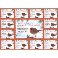 Aufkleber-Grußkarten:Gesegnete Weihnachten (Vogel) 4 Stück - und alles Gute für das neue Jahr!